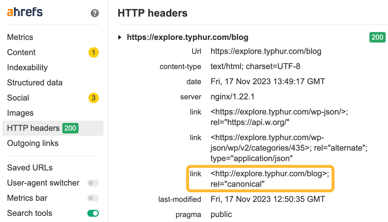 How to use toolbar: HTTP headers link