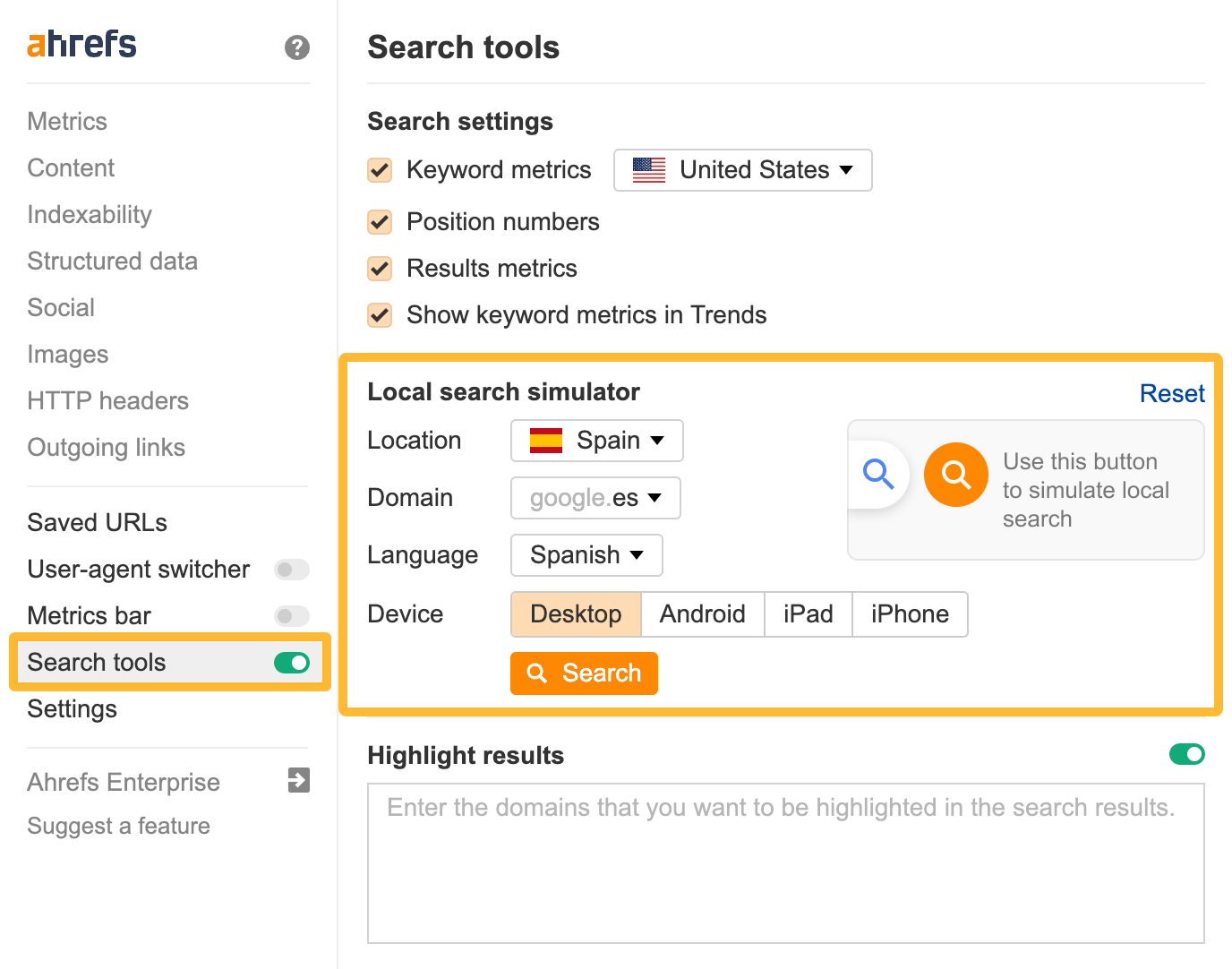 How to use toolbar: Keywords ideas - Setting up the local search