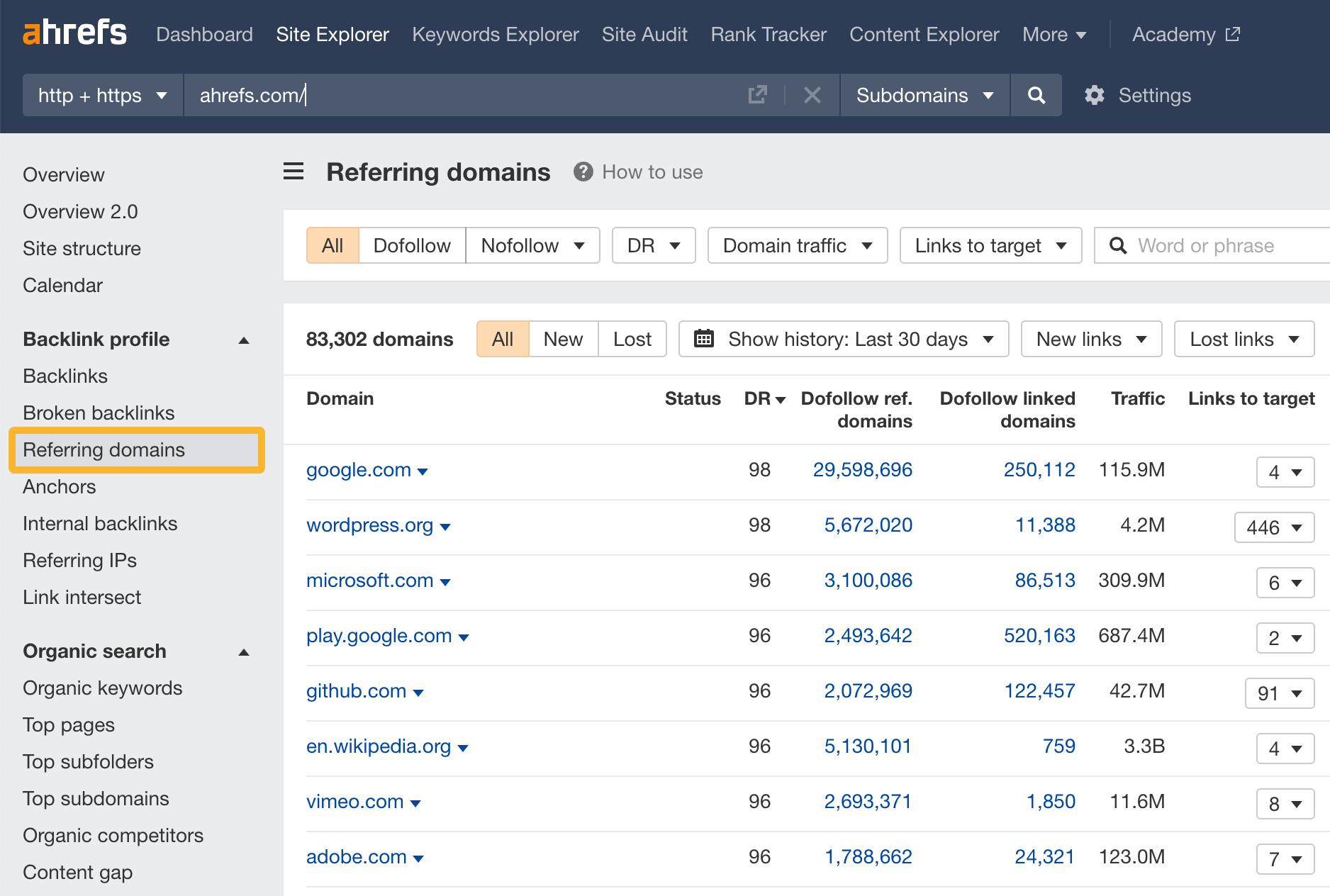 How to use SE: Referring domains-1