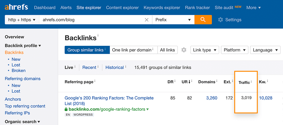 Backlinks report