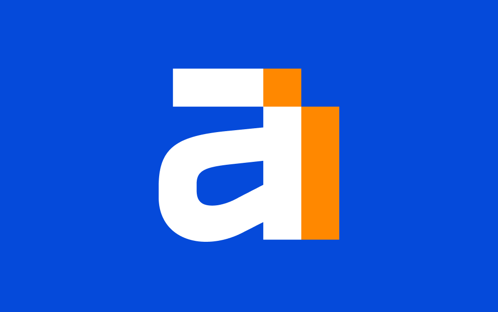 Logotipo compacto de Ahrefs sobre fondo azul